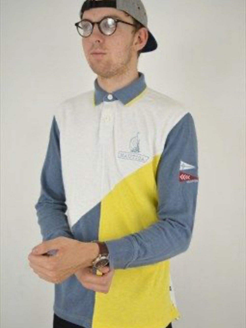 Nautica Heritage Spinnaker Colorblock Long Sleeve Rugby Polo Shirt Slim Fit XL